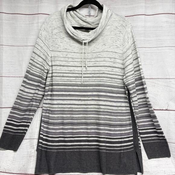 T by Talbots Gray Black cowl neck pullover striped tunic sweater size XL - Picture 1 of 10